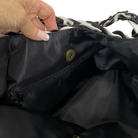 Women's Black and White Merona Double Shoulder Strap Handbag - Picture 4 of 13